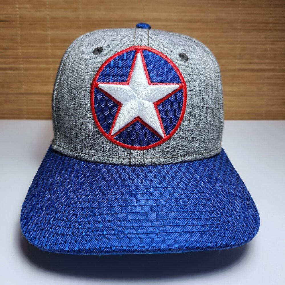 Marvel Captain America Strapback Hat Grey Blue Shield Logo Adjustable Flaw